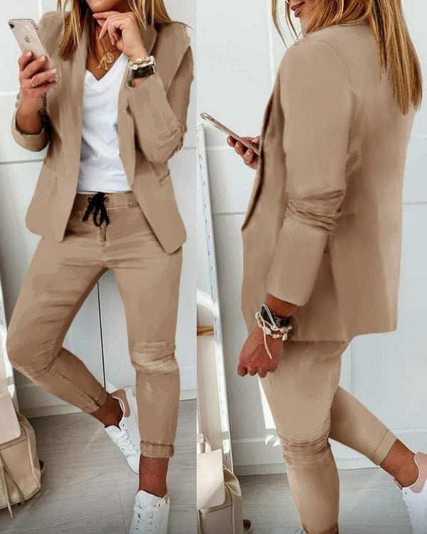 GlamoraParis® | Vêtements Tendances Femme Beige / S Xyla™️ - Elegante Blazer Set [Blazer+Broek]